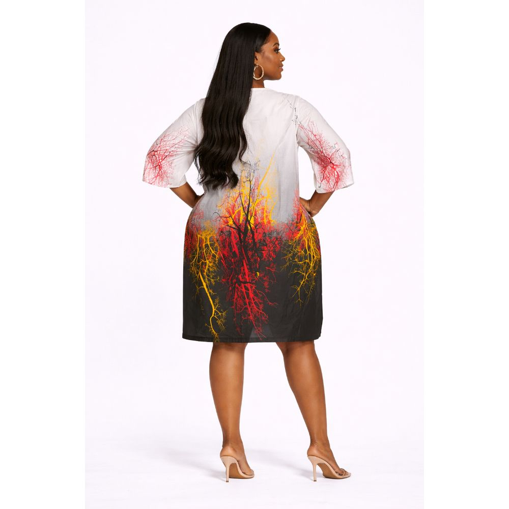 Abstract Print Three Quarter Sleeve Tunic Dress